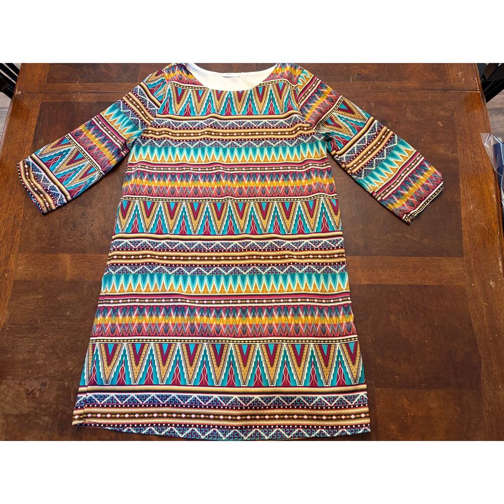 Vibrant Everly Size S Aztec Tribal Print 3/4 Sleeve Mini Dress Preowned